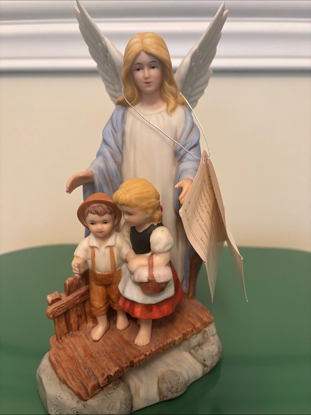Homco Angel Guardian Figurine in White, Blue, Blonde, Red, Tan